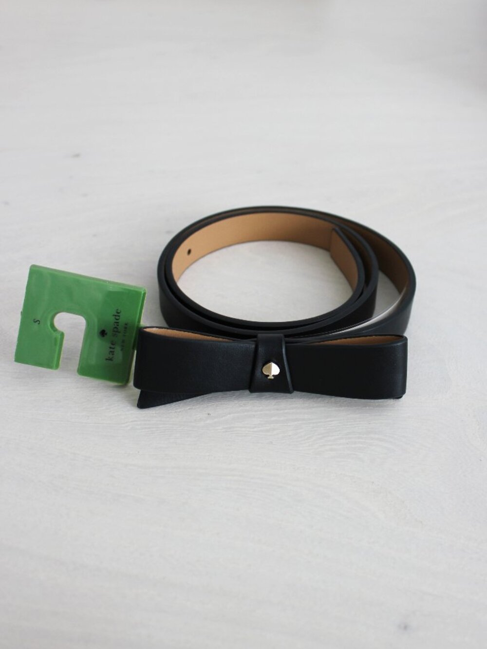 NEW Kate Spade Black Leather Bow Waist Belt with Gold Spade, Classic Chic, Small